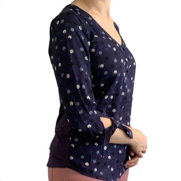 NWOT Fortune + Ivy Stitch Fix | Navy Polka Dot V-neck 3/4 Sleeve Top Blouse | XS - Picture 2 of 9